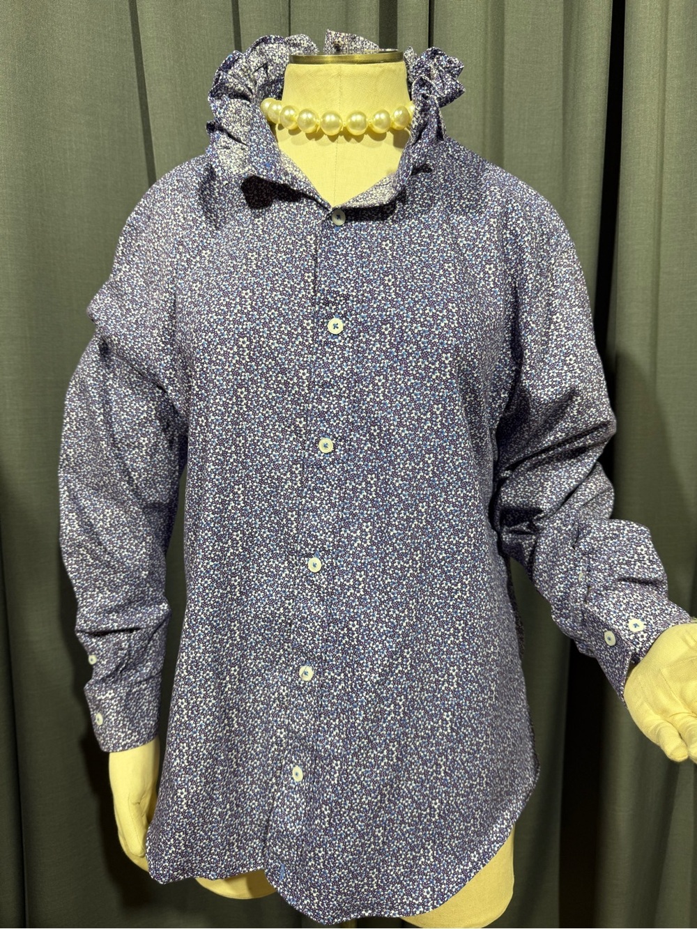 Upcycled Purple Floral Ruffle Collar Button-Down Nick Graham Shirt - Picture 2 of 7